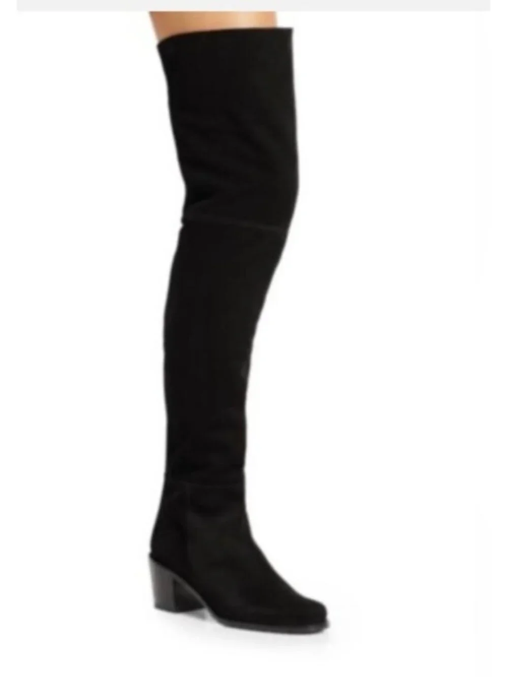 Stuart Weitzman 5.5 M Black Suede Over The Knee Boots Low Heel Tall Zip OTK